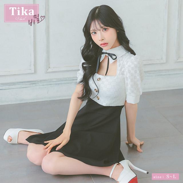 Tika [TikaPimil] キャバドレス 韓国 安い ネック リボン襟