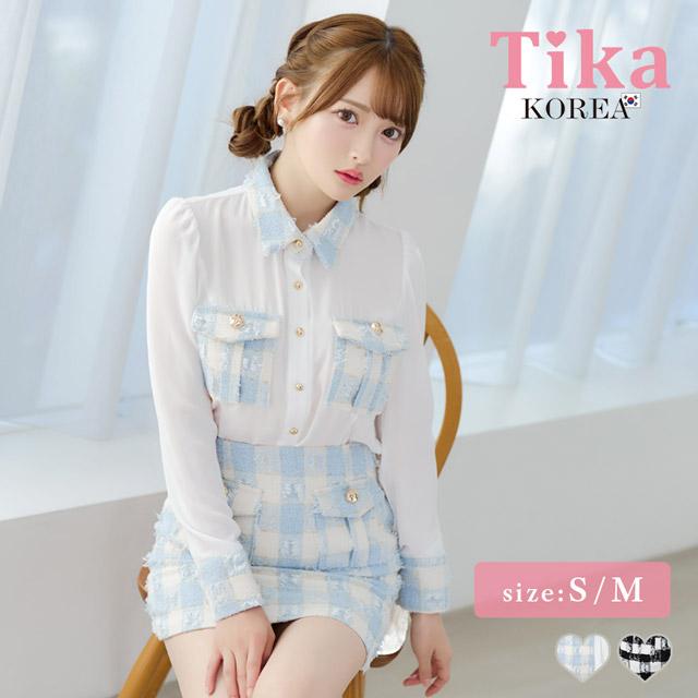 Tika [TikaPimil] キャバドレス 韓国 襟デザイン 長袖シアー ブラウス  