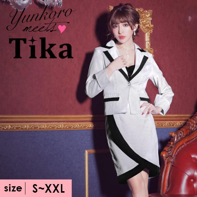 キャバ スーツ キャバスーツ 大きいサイズ レディース Tika ティカ ストライプ パイピング ジャケット スカート セットアップ スーツ ホワイト ブラック 白 黒 Tk St0 ドレスショップ Tika 通販 Yahoo ショッピング