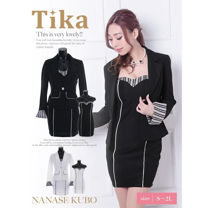 キャバ スーツ キャバスーツ コンパニオン 大きいサイズ Tika ティカ ストライプ 切替 ツーピーススーツ 黒 ブラック 白 ホワイト 安い 格安 激安 通販 Tk St0805 ドレスショップ Tika 通販 Yahoo ショッピング