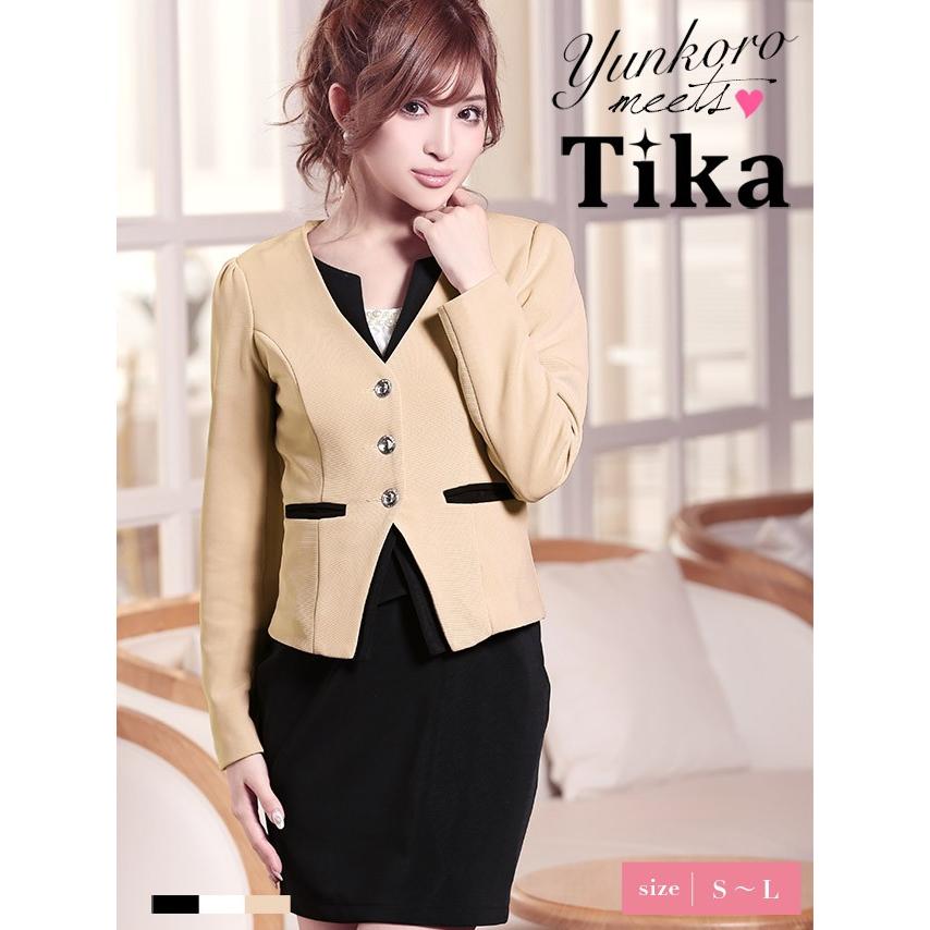 キャバ スーツ キャバスーツ 大きいサイズ コンパニオン Tika ティカ ノーカラー セットアップスーツ ホワイト ベージュ ブラック 安い 格安 激安 通販 Tk St1011 ドレスショップ Tika 通販 Yahoo ショッピング