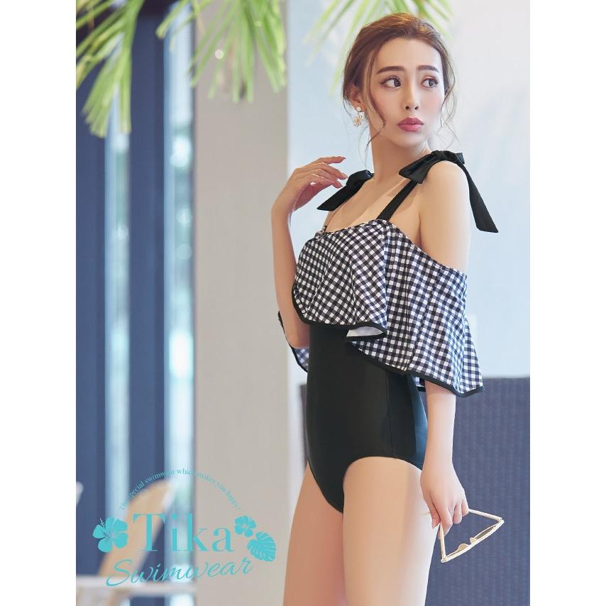 水着レディース ワンピース フリル ビキニ オフショル チェック モノキニ 体型カバー ママ水着 Tk Sw3311 ドレスショップ Tika 通販 Yahoo ショッピング