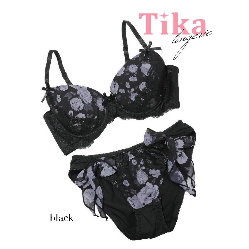 下着女性 上下セット レディース 勝負下着 女性下着 かわいい下着 下着 Tika ティカ リボン バラ プリント ブラ ショーツ セット パープル ブラック Tk Uwj 3080 ドレスショップ Tika 通販 Yahoo ショッピング