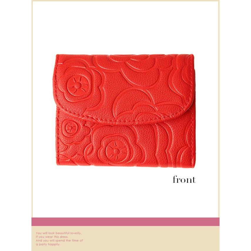 赤い花柄ミニ財布 Tika キャバ嬢 財布 ミニ ウォレット 花柄 型押し ミニ財布