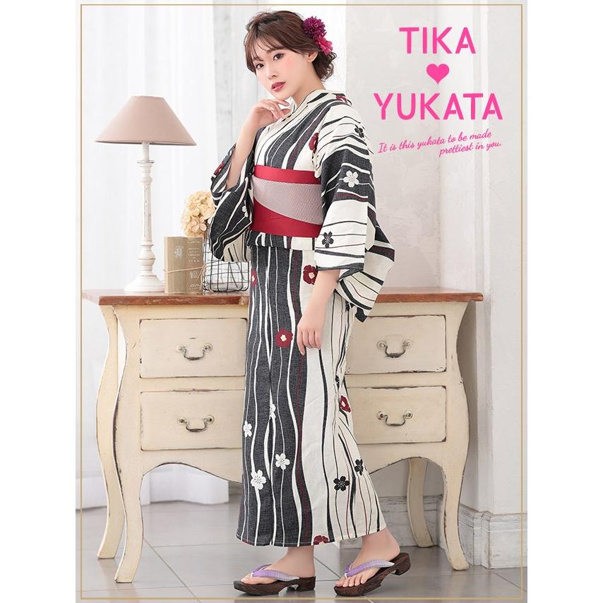 浴衣 ゆかた レディース 白 赤 黒 選べる 涼しい レトロ大人かわいい 可愛い シンプル Tika ティカ よろけ花 浴衣3点セット 浴衣 平帯 造り帯 下駄 よろけ 桜椿 Tk Yk1959 9fsk325 ドレスショップ Tika 通販 Yahoo ショッピング