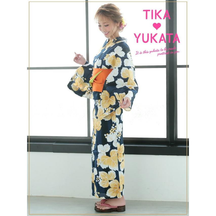 浴衣 ゆかた レディース レトロ モダン セット オレンジ ネイビー 紺 安い 10代 代 30代 Tika ティカ 浴衣3点セット 平帯 下駄 紺地 葡萄 Tk Yk1969 Fg01 ドレスショップ Tika 通販 Yahoo ショッピング