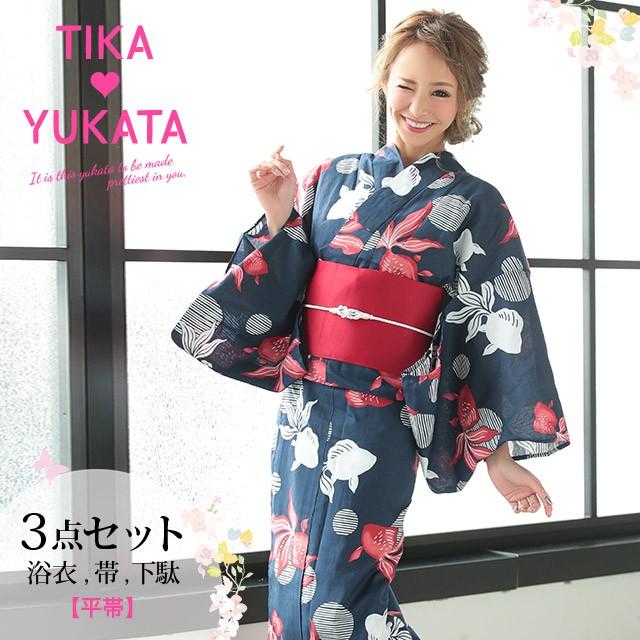 浴衣 レディース 代 30代 40代 浴衣セット 安い ゆかた レトロ 金魚 可愛い セット 激安 大人かわいい 紺 白 赤 紺地 金魚 浴衣3点セット 帯 下駄 Tk Yk1969 Fg02 Tika ヤフーショッピング店 通販 Yahoo ショッピング