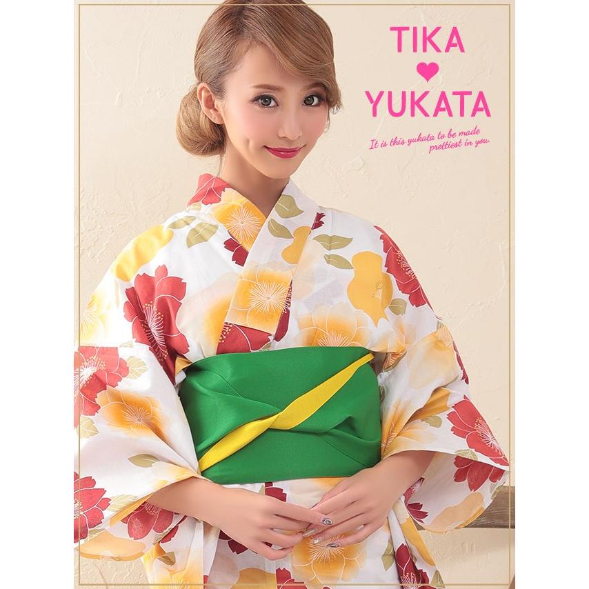 浴衣 ゆかた レディース レトロ オレンジ 可愛い 緑 10代 代 30代 40代 綿 Tika ティカ 花柄 椿 浴衣3点セット 帯 下駄 白 赤 黄 Tk Yk1969 Fg05 ドレスショップ Tika 通販 Yahoo ショッピング
