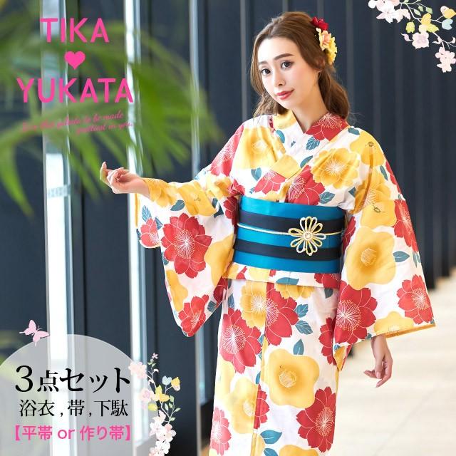 浴衣 レディース 3点セット 浴衣 平帯or作り帯 下駄 花柄 レトロ 華やか 梅椿 Tk Yk158 Fa ドレスショップ Tika 通販 Yahoo ショッピング