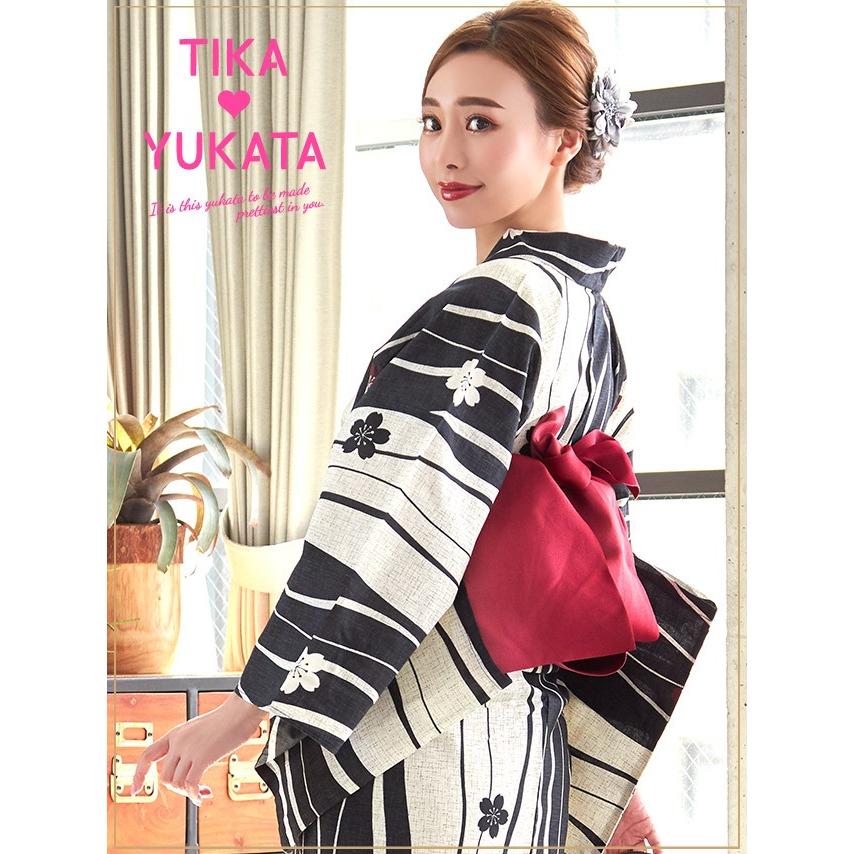 tika 浴衣3点(作り帯)セット 濃紺菖蒲柄浴衣3点セット レディース浴衣 作り帯[品番