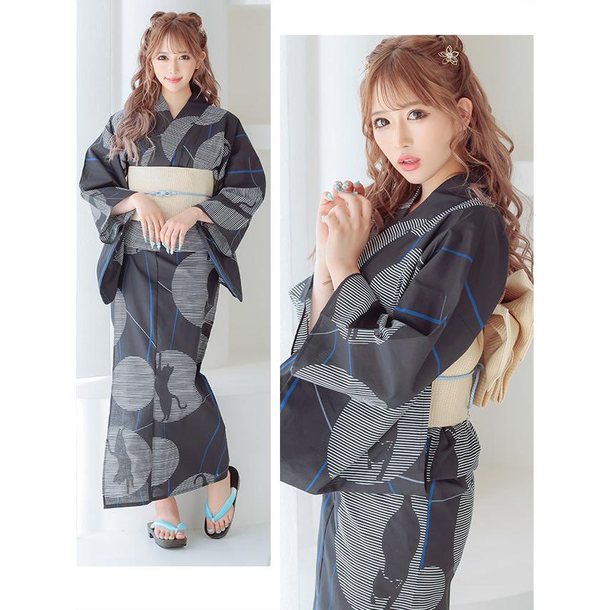 Sale 73 Off 浴衣 レディース 代 30代 40代 浴衣セット 安い セット浴衣 女性 清純 猫柄 黒地 ドット柄 平帯 作り帯 下駄 選べる レトロ 猫 古典柄 かわいい Aynaelda Com
