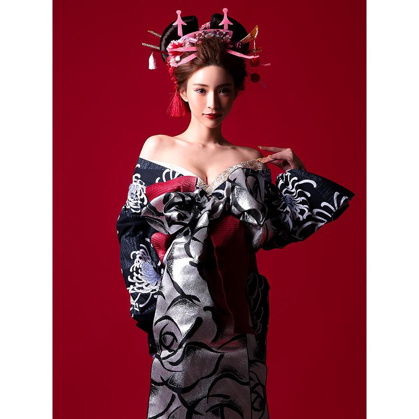 花魁 衣装 新品タグ付き Tika 花魁 コスプレ 衣装 ドレス 3点セット 赤 黒 セクシー
