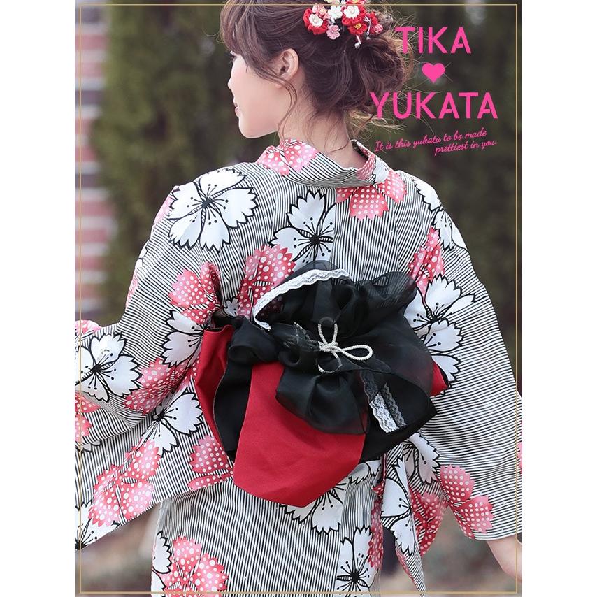 TIKA 浴衣・帯セット 黒×ピンク Amazon | [Tika] 浴衣 レディース セット 平帯 帯 夏 夏祭り