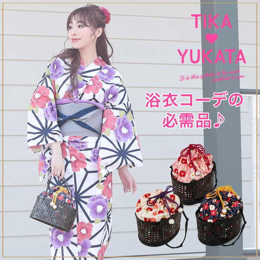 浴衣 バッグ 和装かばん Tika ティカ 椿柄かご巾着 白 ピンク 紺 女性用浴衣 レディース浴衣 Tk Ykg 3 Tika ヤフーショッピング店 通販 Yahoo ショッピング