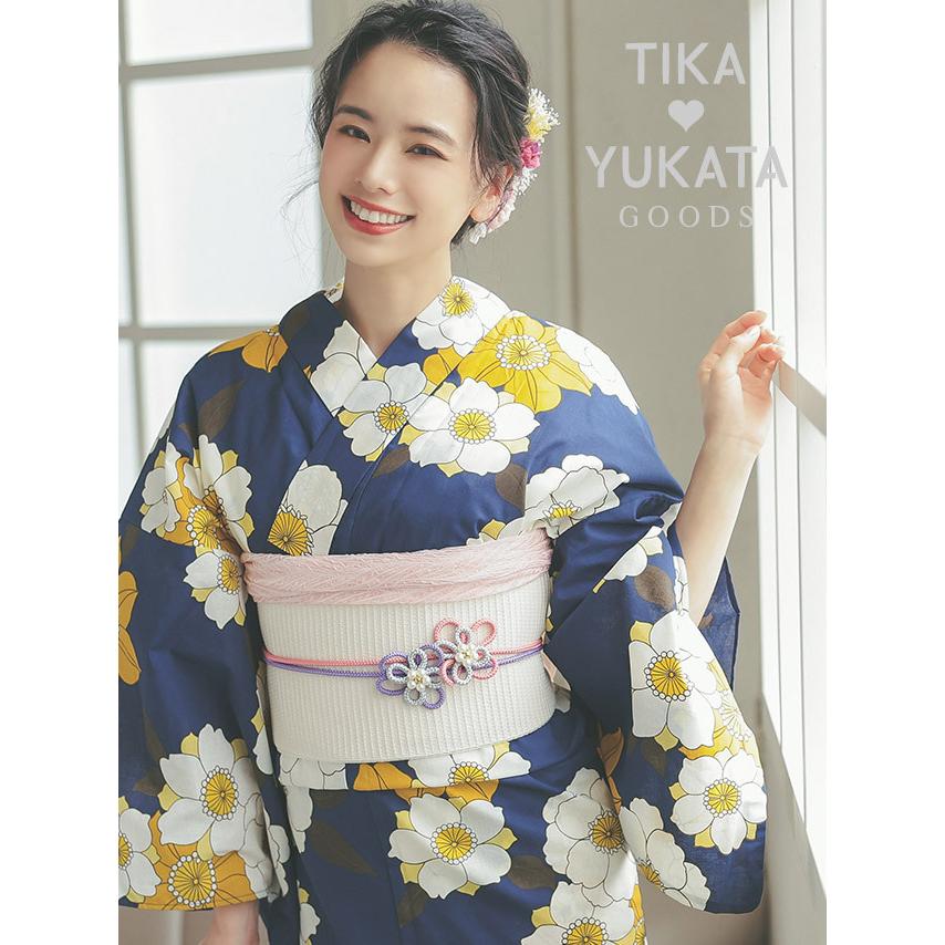 Tika ゆかた 激安 飾り帯紐 ホワイト シルバー ピンク パープル