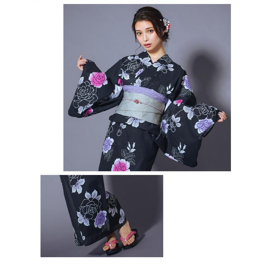 未使用 浴衣セット 花柄 黒帯 251-ykt10328kt_1.jpg