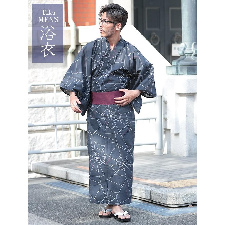 浴衣 メンズ 男性 メンズ浴衣 ゆかた 柄 シンプル Tika ティカ 黒地 蜘蛛の巣柄 メンズ浴衣3点セット 浴衣 造り帯 下駄 黒地 蜘蛛の巣 Tk Ykm19 9fsm42 Tika ヤフーショッピング店 通販 Yahoo ショッピング