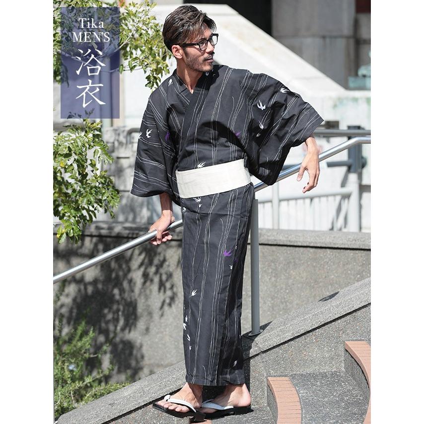 浴衣 メンズ 男性 メンズ浴衣 男性浴衣 柄 シンプル かっこいい Tika ティカ 黒地 よろけ縞 ツバメ メンズ浴衣3点セット 浴衣 造り帯 下駄 Tk Ykm19 9fsm46 Tika ヤフーショッピング店 通販 Yahoo ショッピング