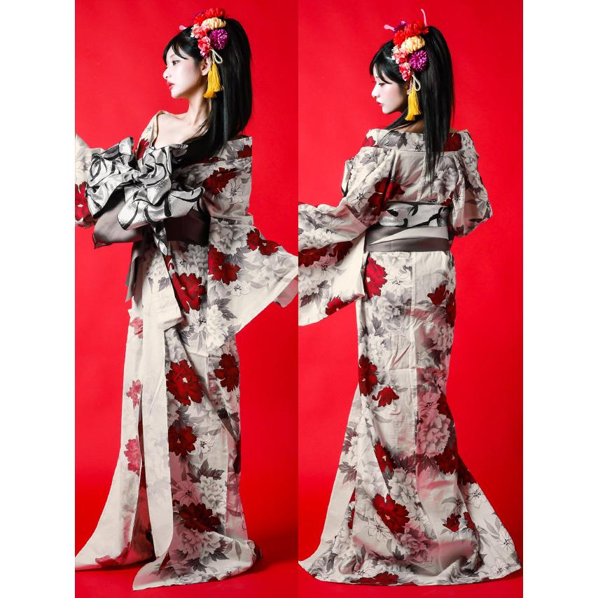Tika（ティカ） 花魁浴衣 浴衣セット 浴衣レディース 2way 紅白 牡丹柄