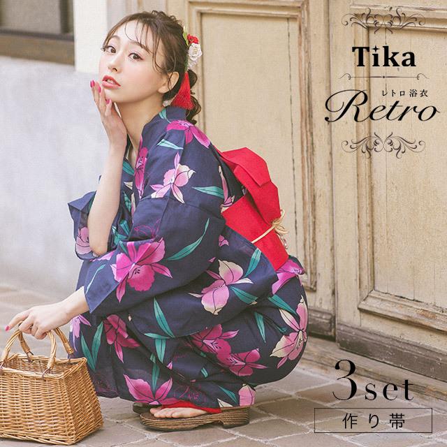 Tika 浴衣 レディース セット ゆかた 激安 レトロ 3点セット
