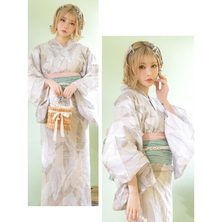 Tika ゆかた 激安 浴衣 レディース セット ベージュ リーフ