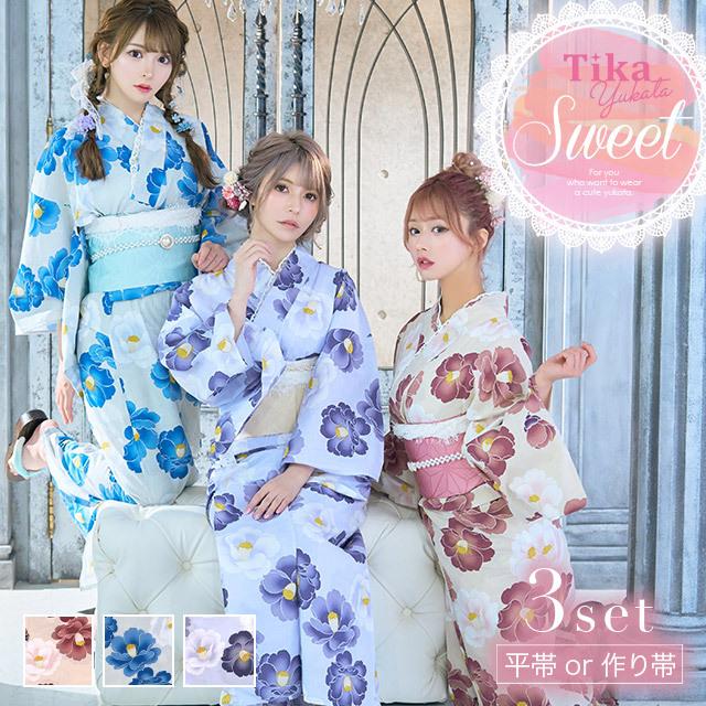 Tika ゆかた 激安 浴衣 レディース セット ニュアンスカラー Tika ゆかた 激安 浴衣 レディース セット ニュアンスカラー