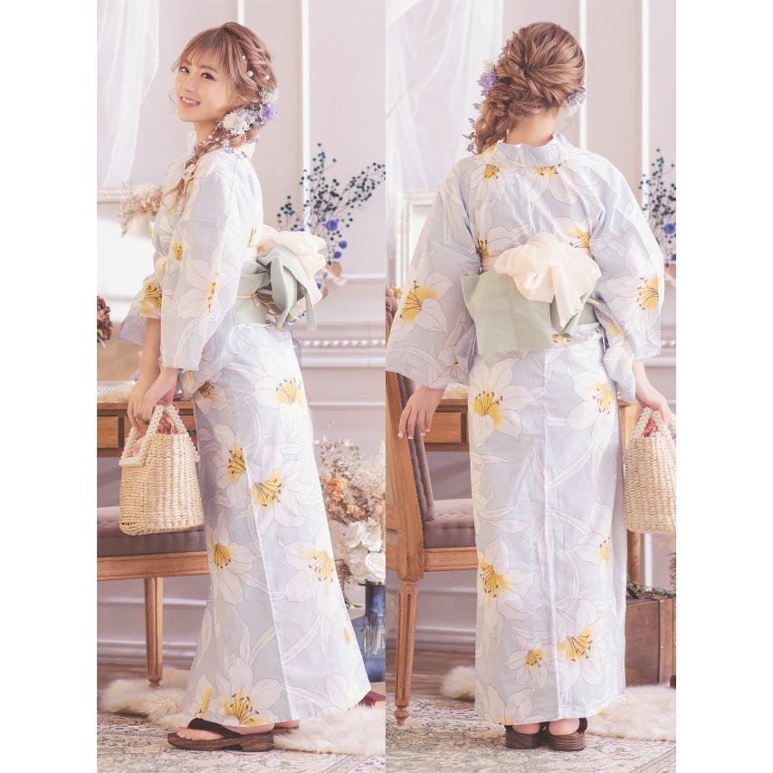 Tika ゆかた 激安 浴衣 レディース セット ユリ 平帯 or 作り帯
