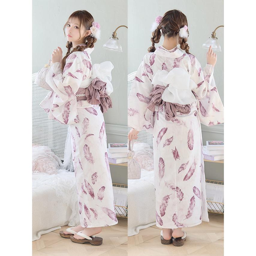 Tika 浴衣 レディース 50代 フリーサイズ 白地 水彩フェザー