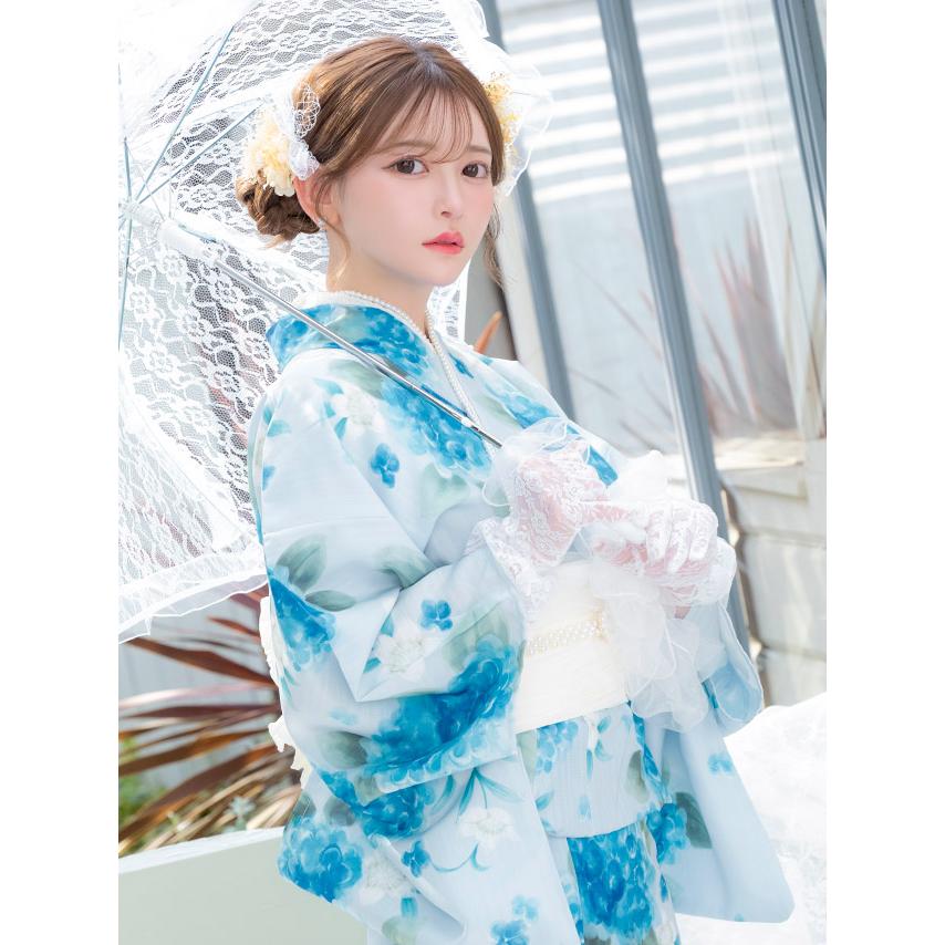 Tika 浴衣 レディース ペールブルー 水彩 紫陽花 菖蒲 ゆかた 3