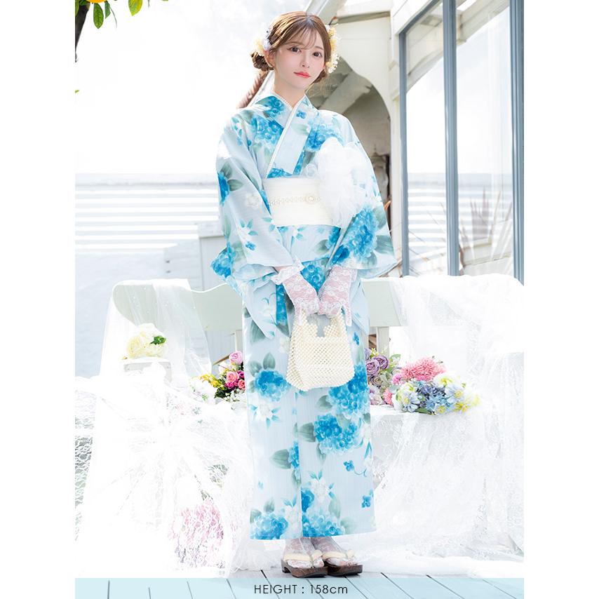 Tika 浴衣 レディース ペールブルー 水彩 紫陽花 菖蒲 ゆかた 3