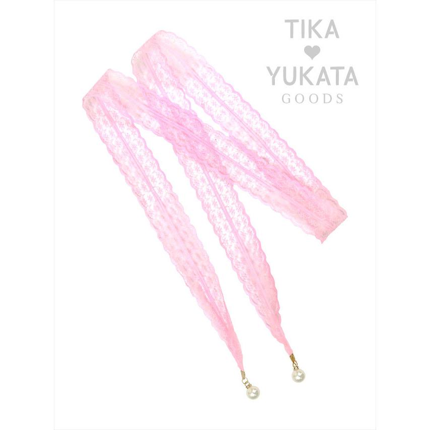 Tika ゆかた 激安 和柄 レース パール 飾り帯紐 ホワイト
