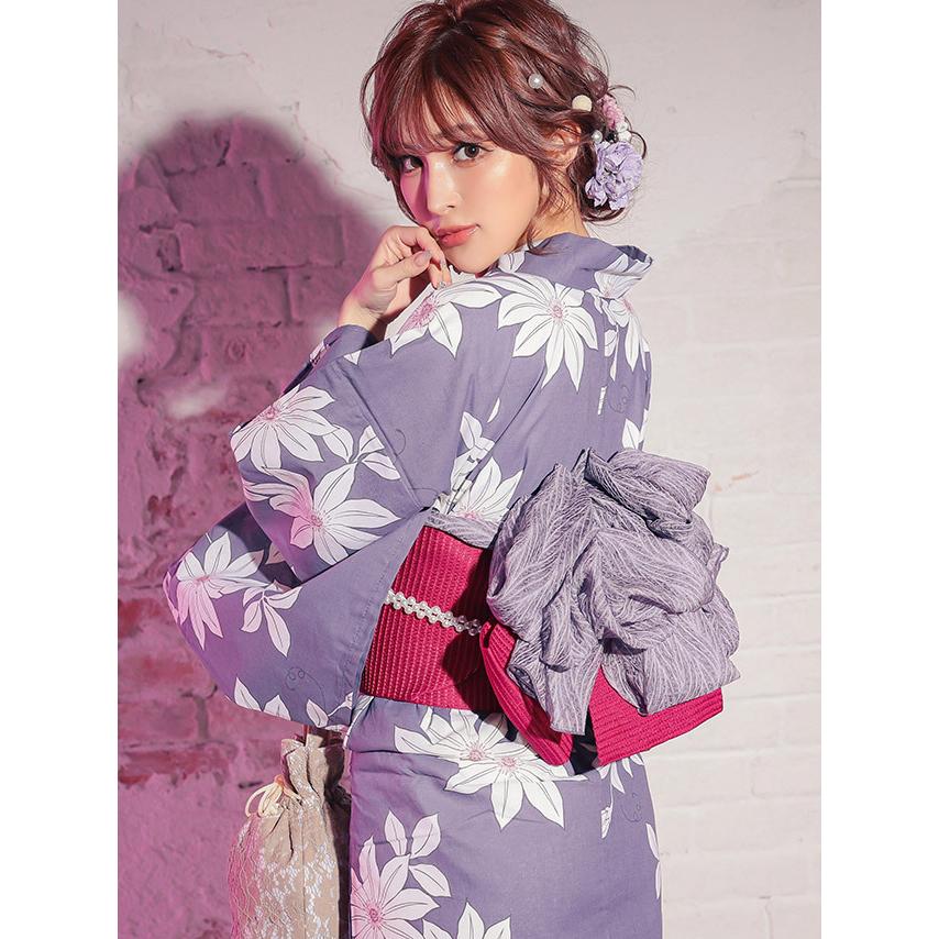 Tika 浴衣・帯セット 花柄 紫・ピンク系 Tikaピンク花柄 浴衣 帯、下駄セット