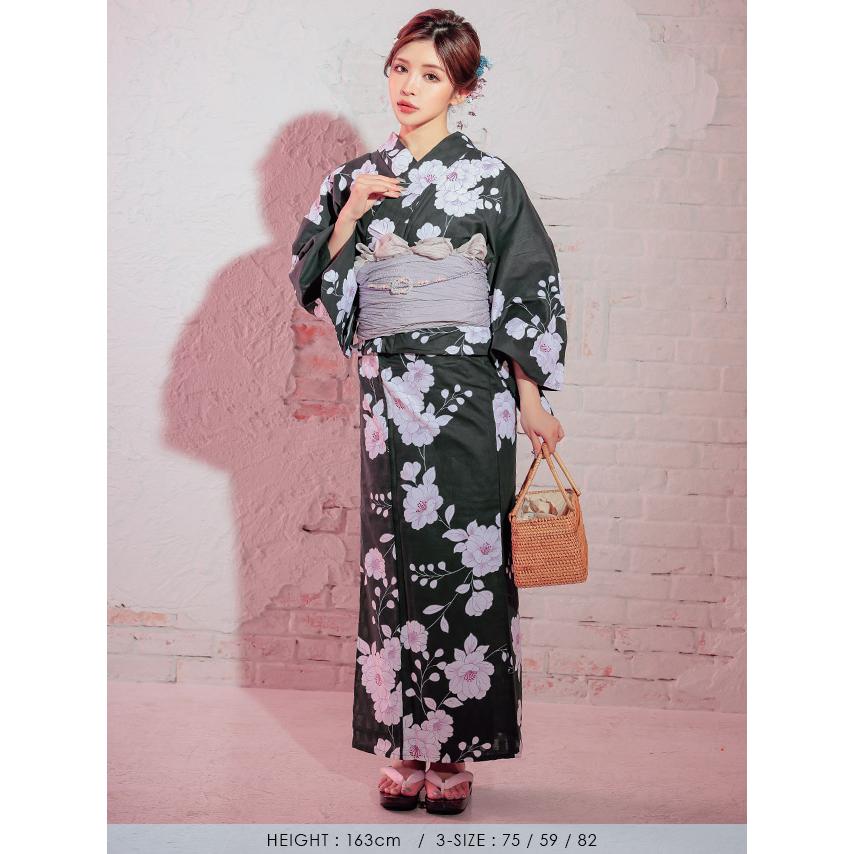 【新品】 浴衣 黒×グリーン 花柄 HANAE MORI 浴衣 レディース セット 「グリーン フラワー」30代