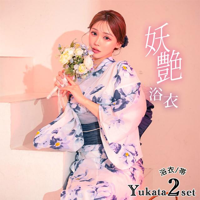 Tika（ティカ） 浴衣 レディース 50代 フルーサイズ 40代白地 水彩