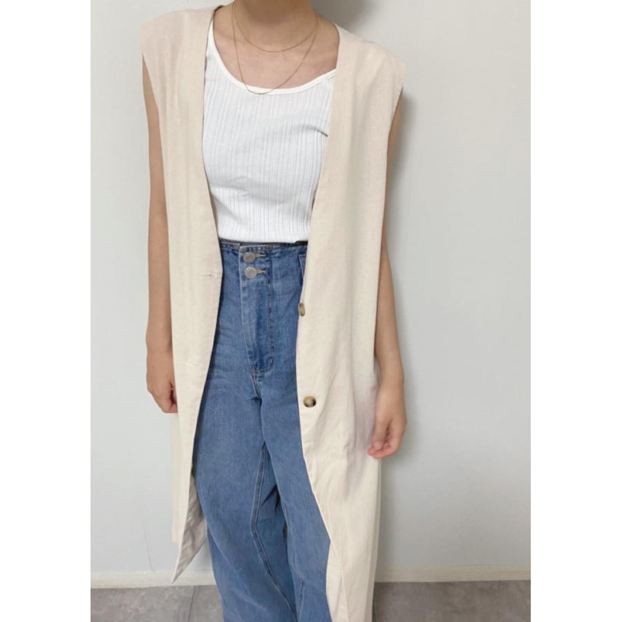 レーヨン リネン Vネック ロング ジレ 春 夏 重ね着 レイヤード  羽織り ベスト ノースリーブ レディース トップス トレンド |  | 11