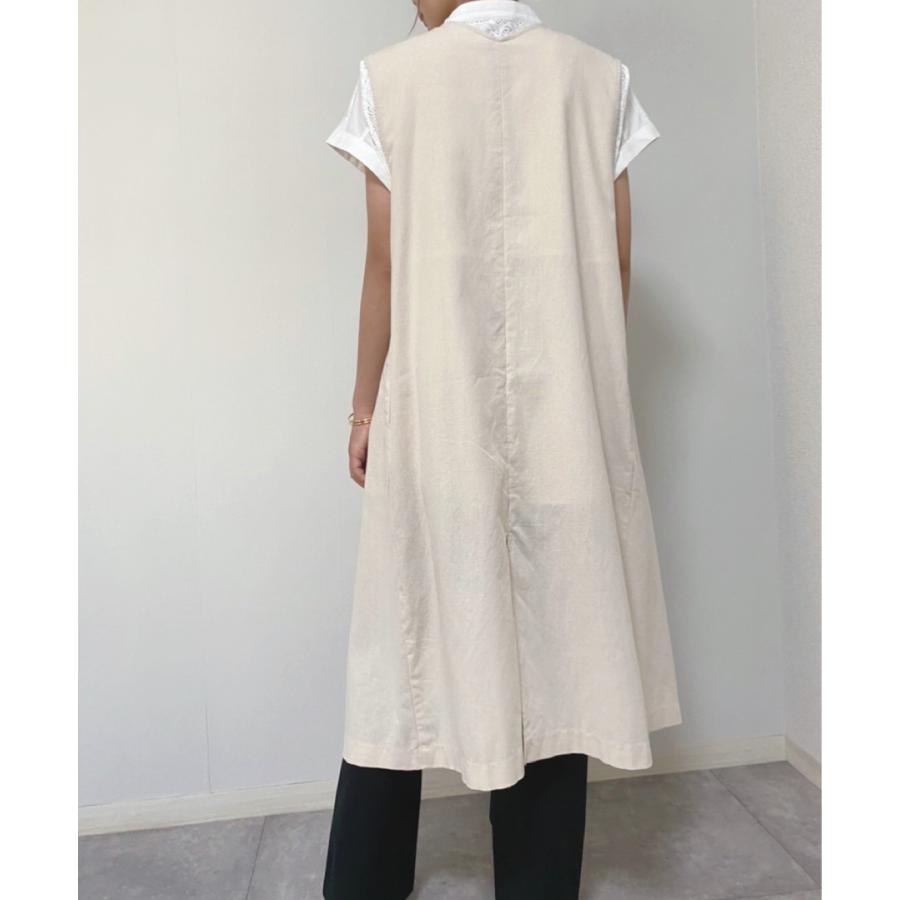 レーヨン リネン Vネック ロング ジレ 春 夏 重ね着 レイヤード  羽織り ベスト ノースリーブ レディース トップス トレンド |  | 04