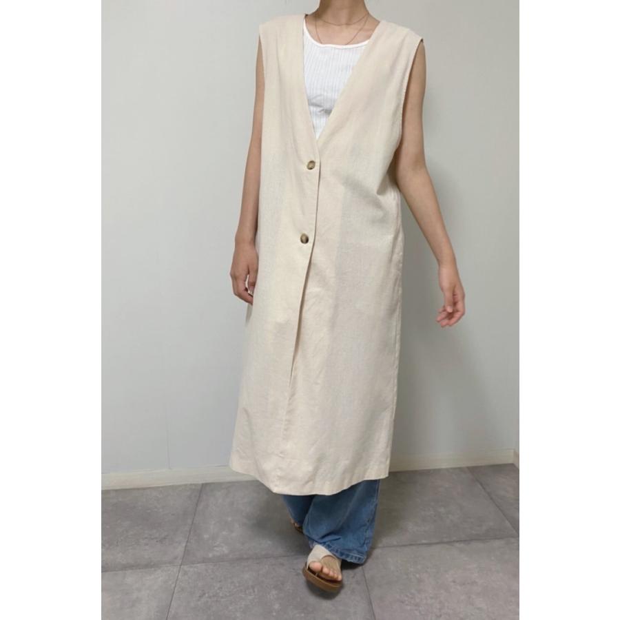 レーヨン リネン Vネック ロング ジレ 春 夏 重ね着 レイヤード  羽織り ベスト ノースリーブ レディース トップス トレンド |  | 05