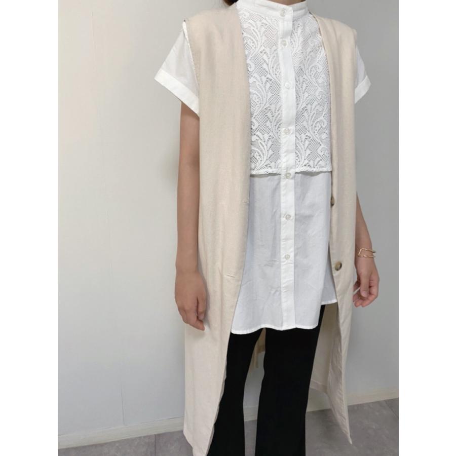 レーヨン リネン Vネック ロング ジレ 春 夏 重ね着 レイヤード  羽織り ベスト ノースリーブ レディース トップス トレンド |  | 06