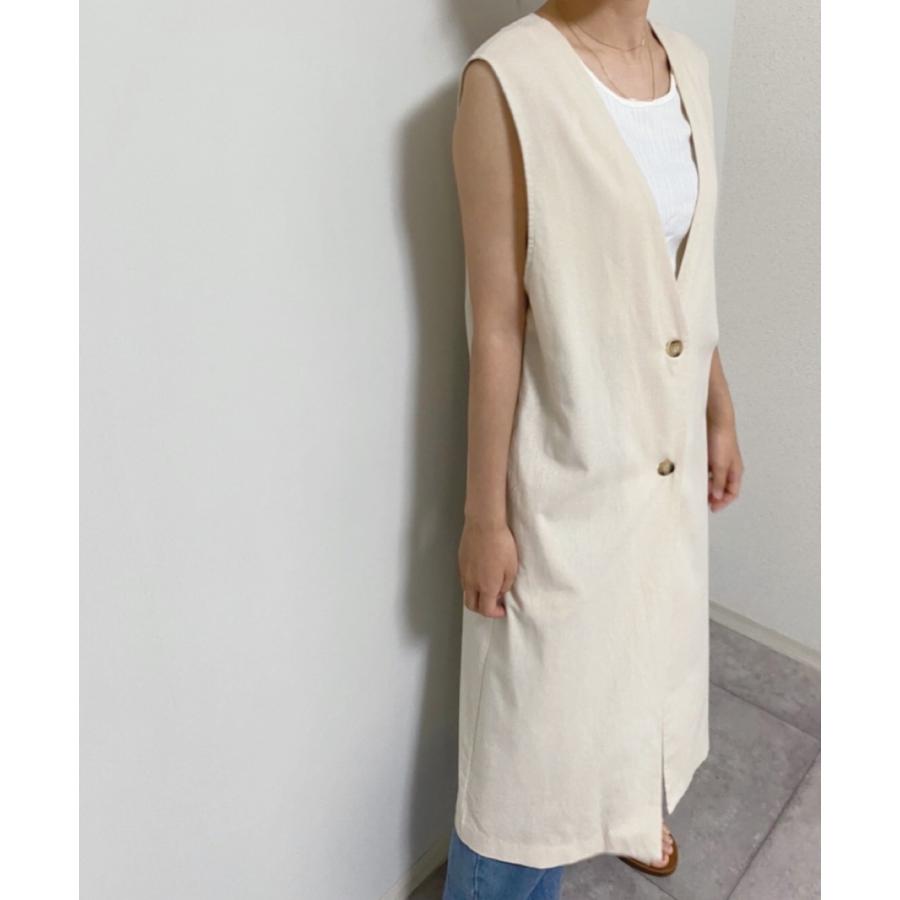 レーヨン リネン Vネック ロング ジレ 春 夏 重ね着 レイヤード  羽織り ベスト ノースリーブ レディース トップス トレンド |  | 07