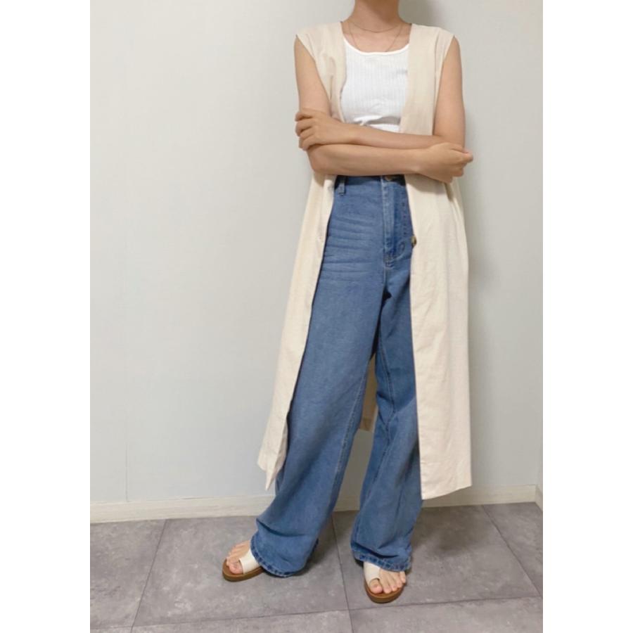 レーヨン リネン Vネック ロング ジレ 春 夏 重ね着 レイヤード  羽織り ベスト ノースリーブ レディース トップス トレンド |  | 08