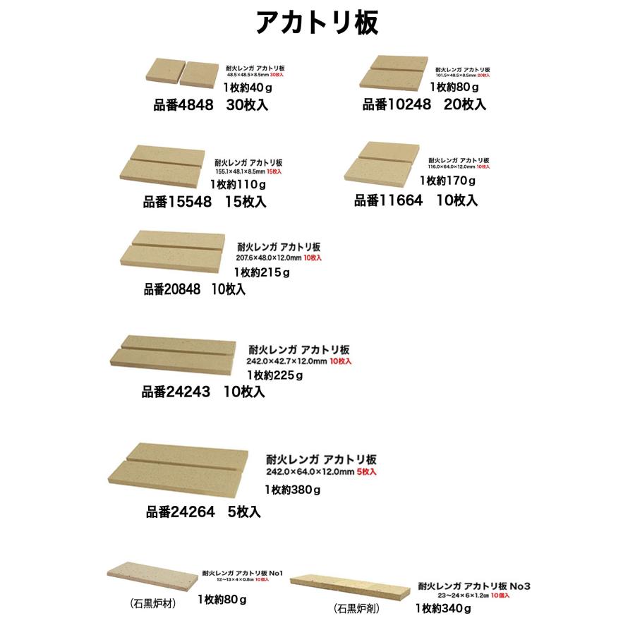 耐火レンガ アカトリ板 5枚入 サイズ約242.0×64.0×12.0mm 耐火レンガ アカトリ板 5枚入 サイズ約242.0×64.0×12.0mm