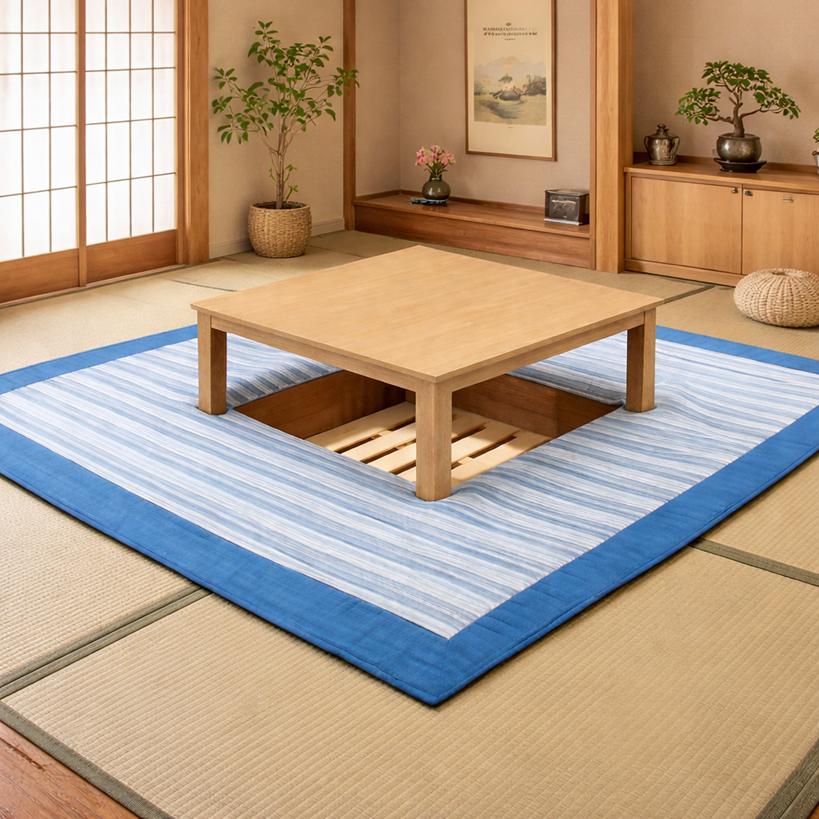 リードカキノ 堀こたつラグ 200×200cm 堀こたつカーペット しじら織 綿