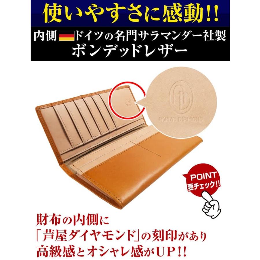 日本国産 栃木レザー 長財布 かぶせ YKK製ファスナー ボンデッドレザー メンズ レディース 財布 芦屋ダイヤモンド正規品の画像