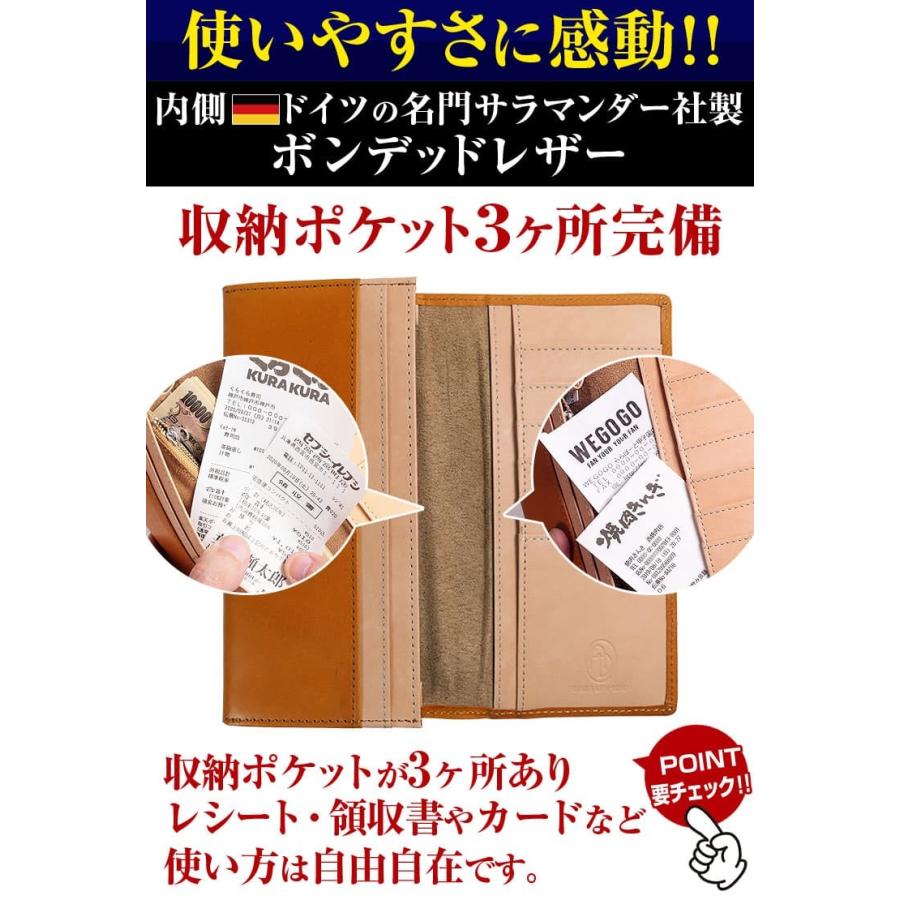 日本国産 栃木レザー 長財布 かぶせ YKK製ファスナー ボンデッドレザー メンズ レディース 財布 芦屋ダイヤモンド正規品の画像