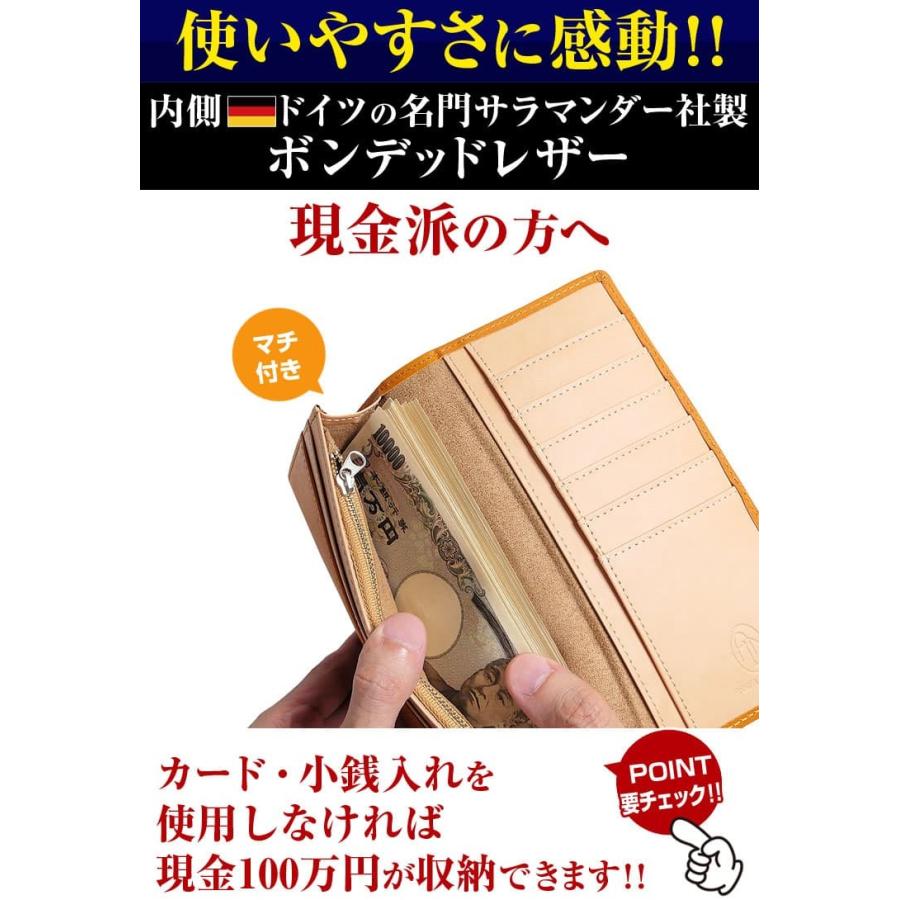 日本国産 栃木レザー 長財布 かぶせ YKK製ファスナー ボンデッドレザー メンズ レディース 財布 芦屋ダイヤモンド正規品の画像