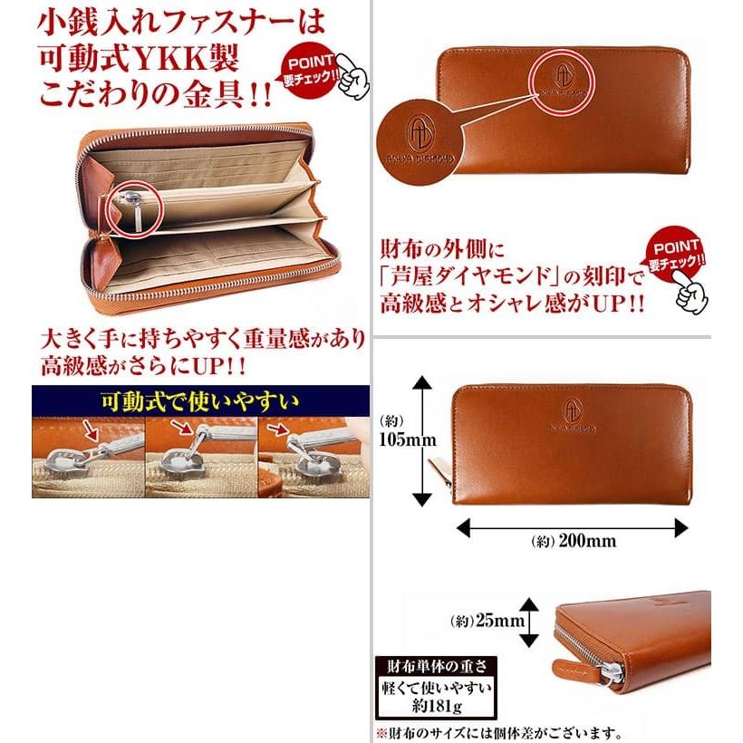 高品質 イタリーレザー YKK製ファスナー長財布 フルグレインレザー 天然植物タンニン染め メンズ レディース 芦屋ダイヤモンド正規品の画像