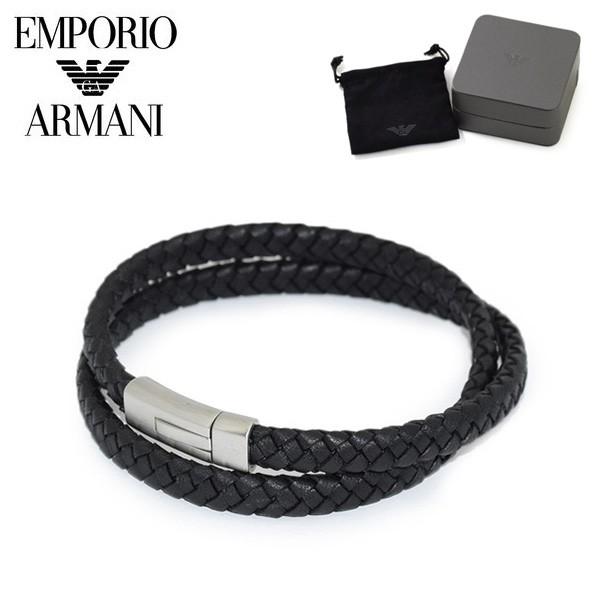 エンポリオ アルマーニ ブレスレット EGS2176040 シルバー/ブラック レザー EMPORIO ARMANI アクセサリー メンズ