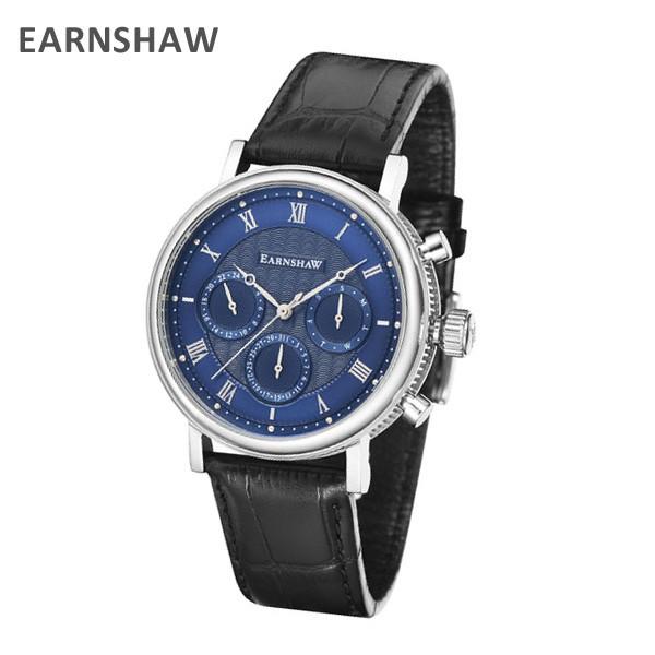 EARNSHAW アーンショウ 時計 腕時計 ES-8103-01 レザー ブラック/シルバー/ブルー メンズ ウォッチ クォーツ｜timeclub