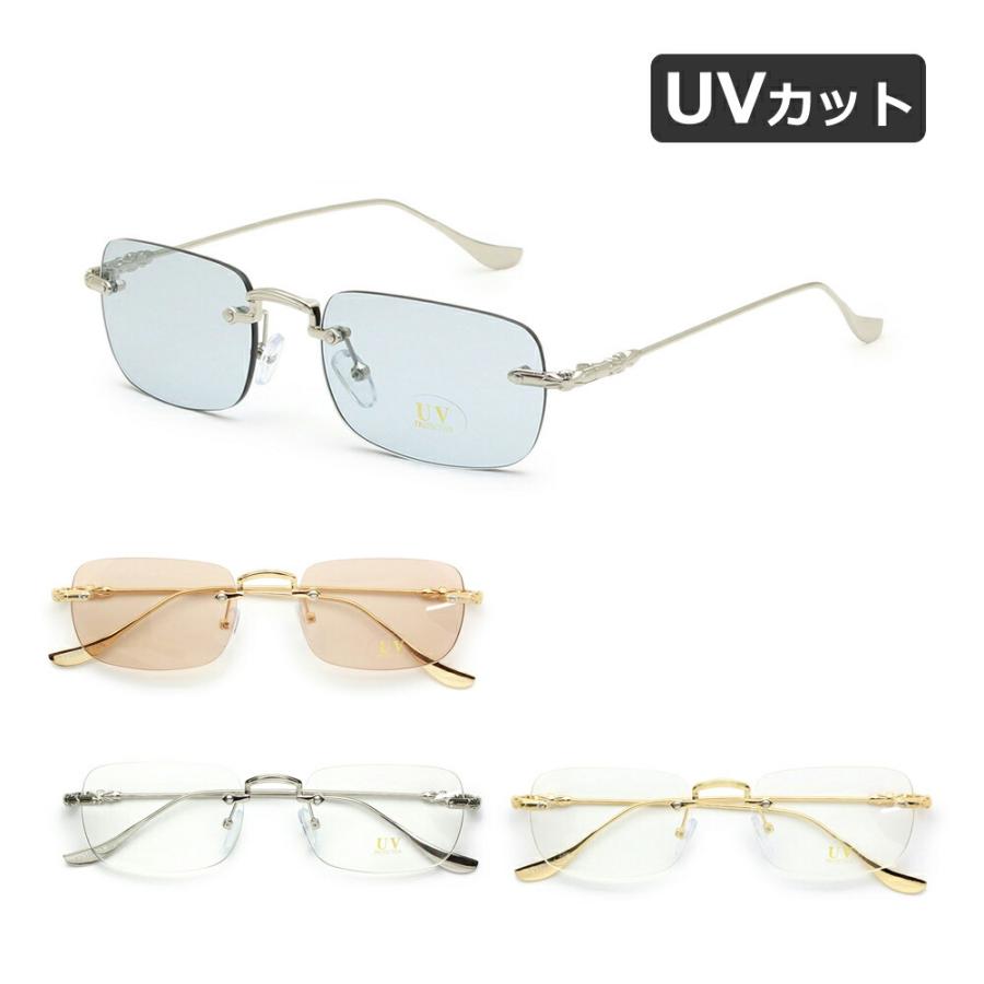 サングラス 縁なし スクエアタイプ UVカット ノーズパッド カラー