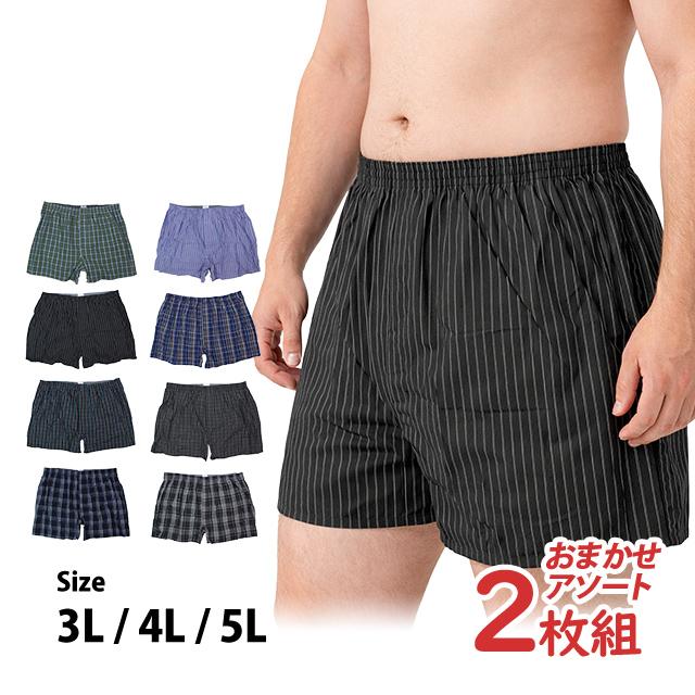 肌着 トランクス 前開き 2枚組 ランダム メンズ 男性 下着 先染め 綿100% 大きいサイズ チェック ストライプ パンツ 大人 3L 4L 5L | 